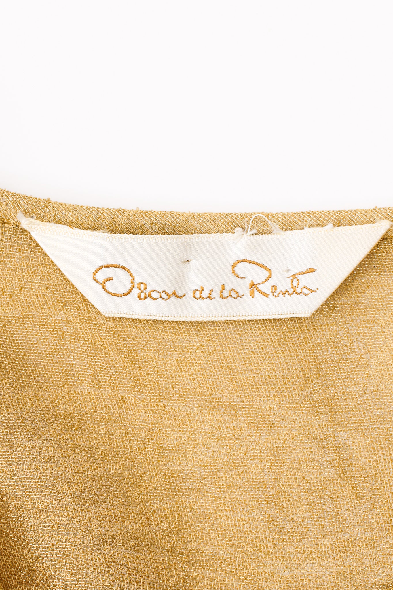 Vintage Oscar de la Renta Sheer Metallic Tunic & Wrap Skirt Set label at Recess