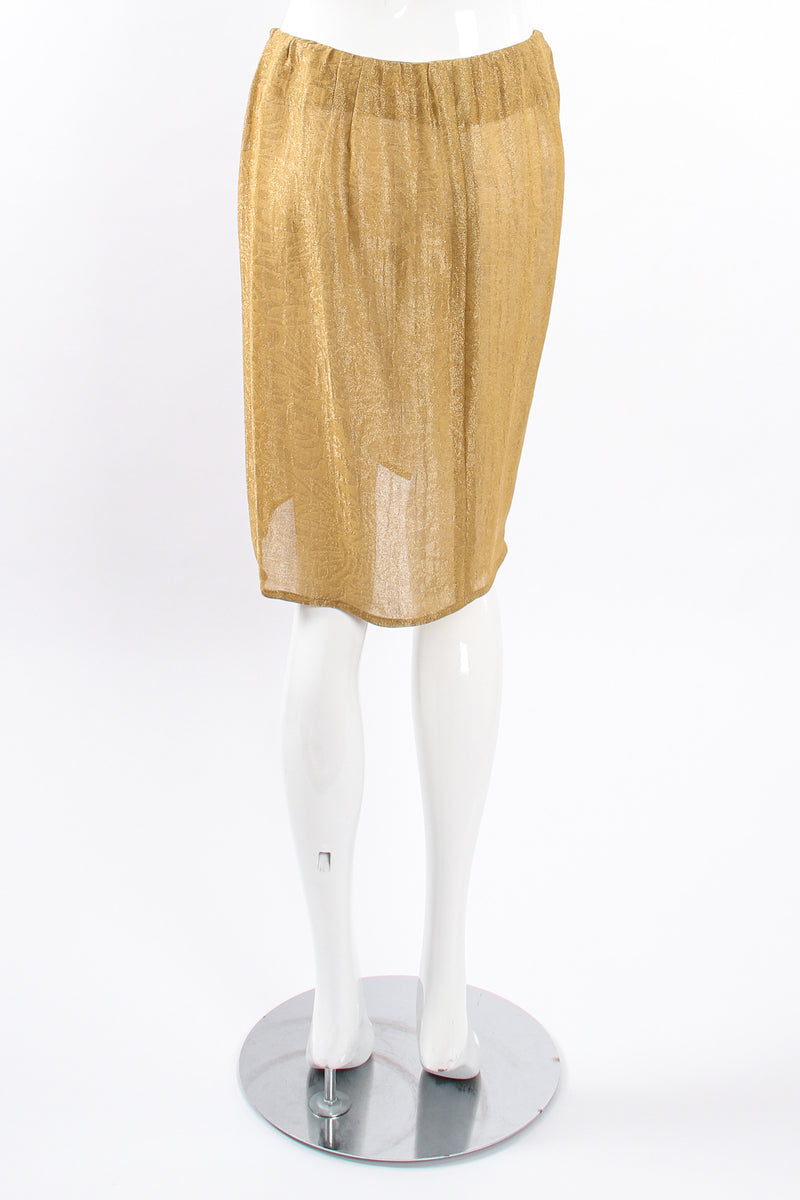 Vintage Oscar de la Renta Sheer Metallic Tunic & Wrap Skirt Set mannequin skirt back at Recess