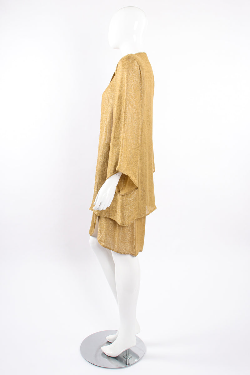 Vintage Oscar de la Renta Sheer Metallic Tunic & Wrap Skirt Set on Mannequin side at Recess LA