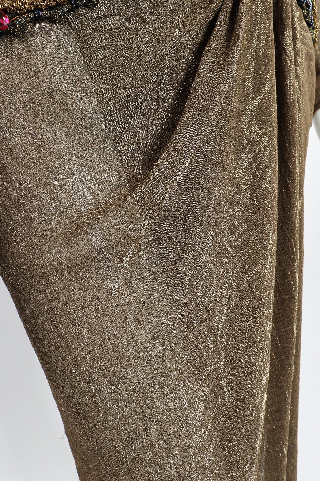 Vintage Oscar de la Renta Jeweled Lamé Wrap Skirt Set fabric detail at Recess Los Angeles