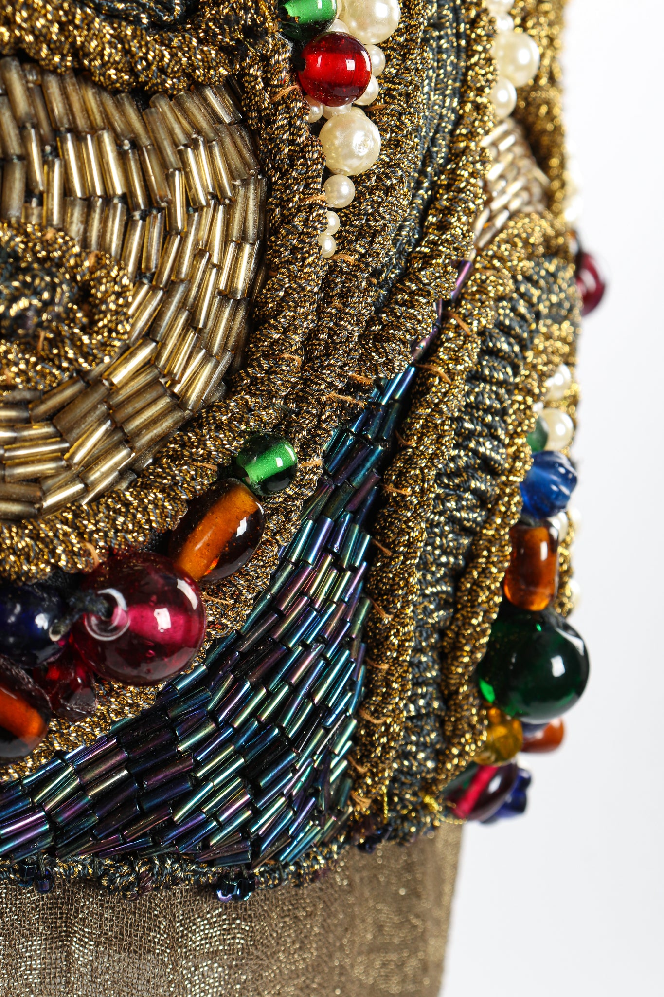 Vintage Oscar de la Renta Jeweled Lamé Wrap Skirt Set jewel detail at Recess LA