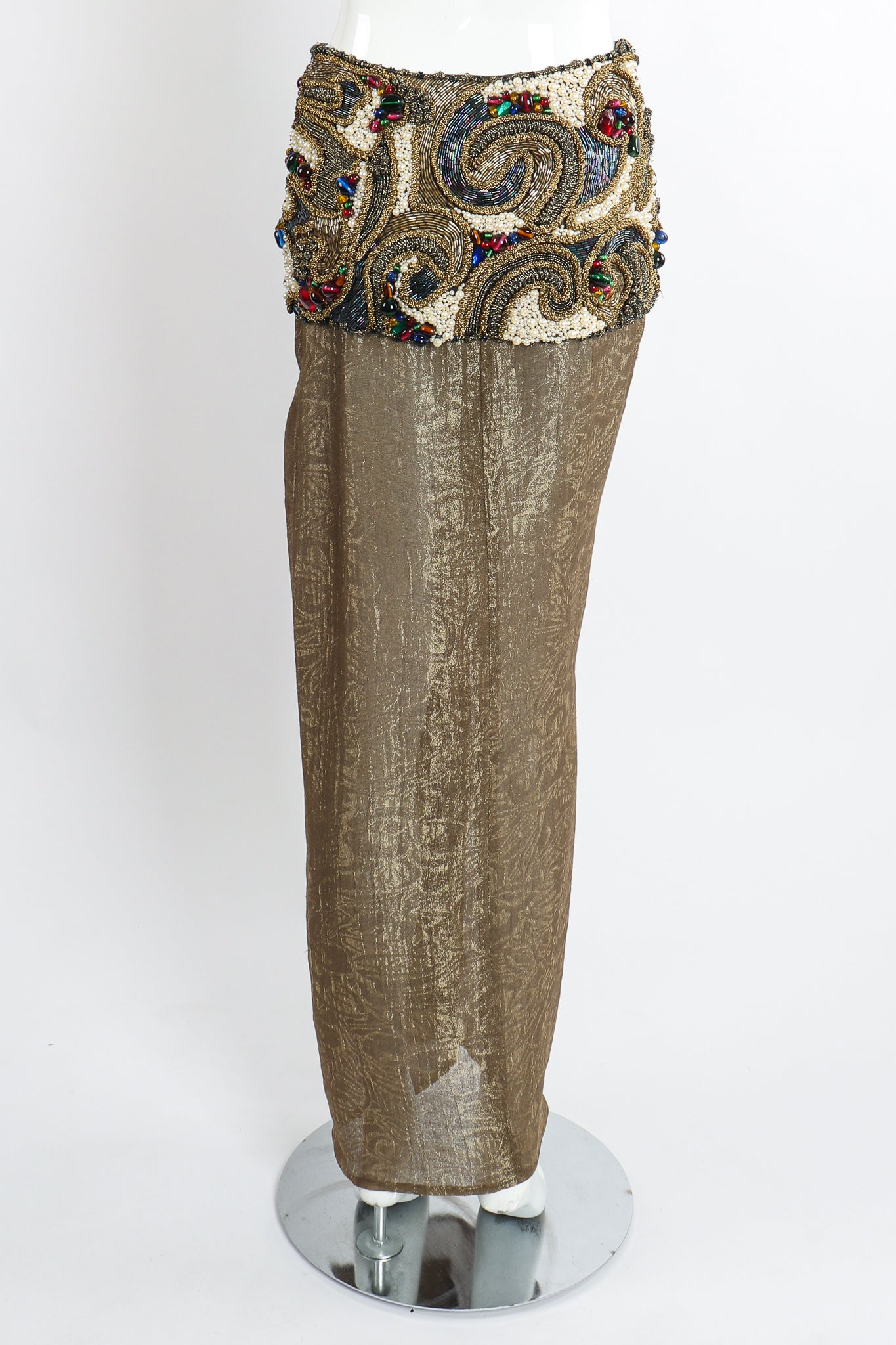 Vintage Oscar de la Renta Jeweled Lamé Wrap Skirt on Mannequin Back at Recess LA