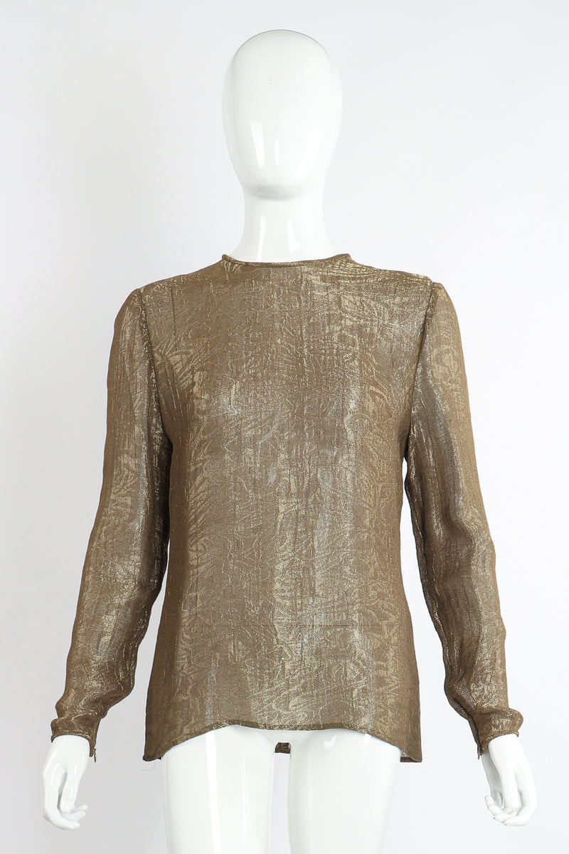 Vintage Oscar de la Renta Jeweled Lamé Wrap Skirt Top on Mannequin Front at Recess LA