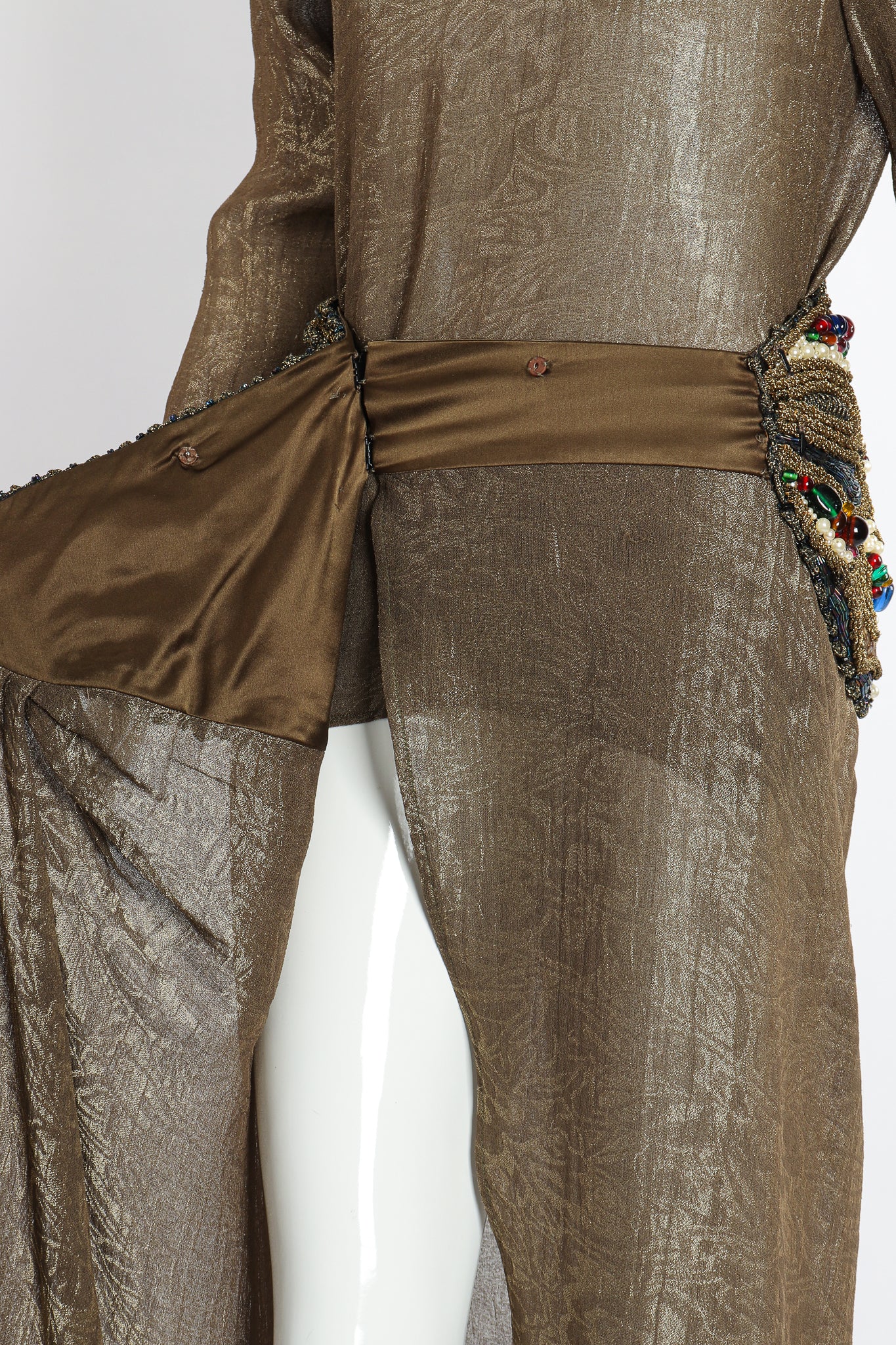 Vintage Oscar de la Renta Jeweled Lamé Wrap Skirt on Mannequin wrap detail at Recess LA