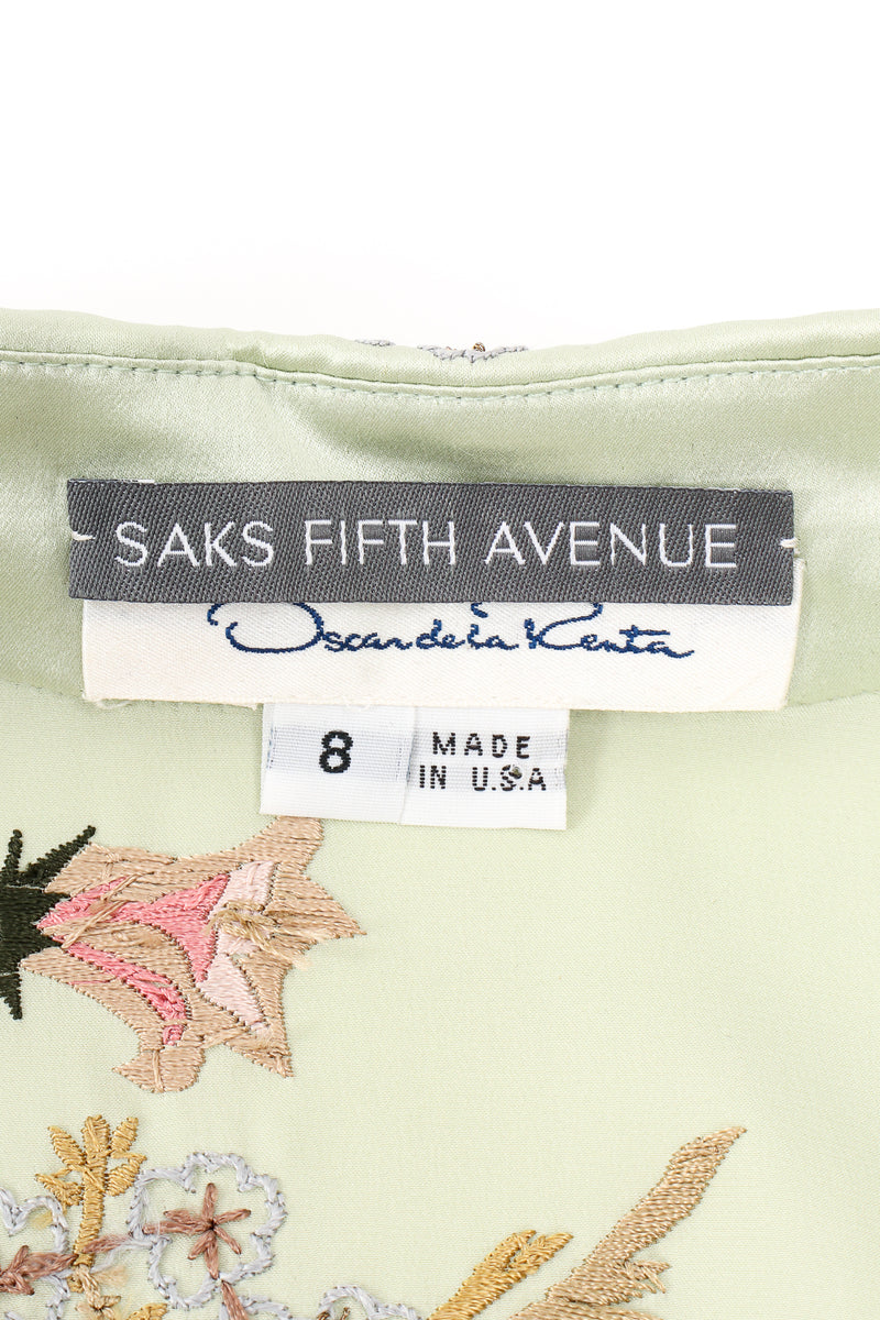 Vintage Oscar de la Renta Mint Floral Embroidered Silk Shirt label at Recess LA