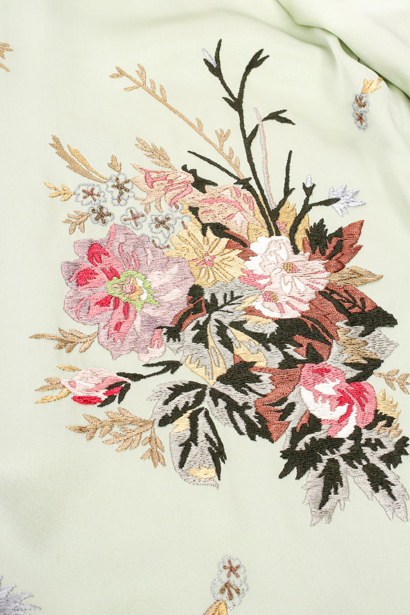 Vintage Oscar de la Renta Mint Floral Embroidered Silk Shirt detail at Recess LA