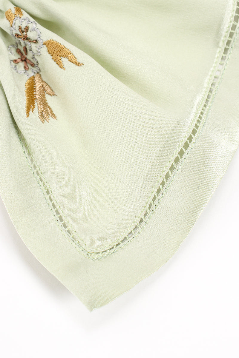 Vintage Oscar de la Renta Mint Floral Embroidered Silk Shirt sleeve cuff detail at Recess LA