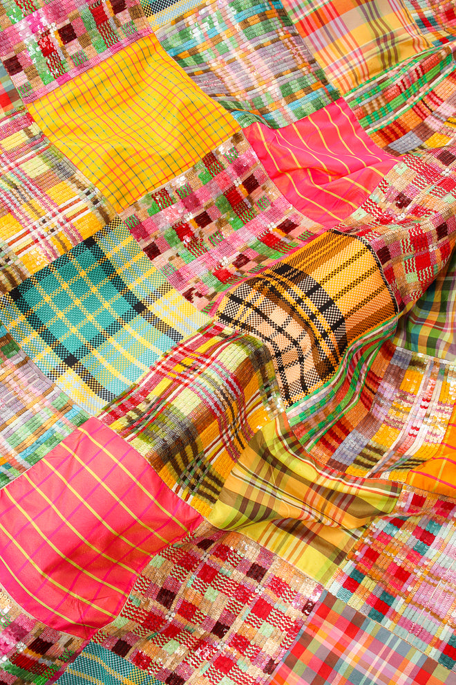 Vintage Oscar de la Renta Sequin Silk Patchwork Ball Skirt fabric detail at Recess LA