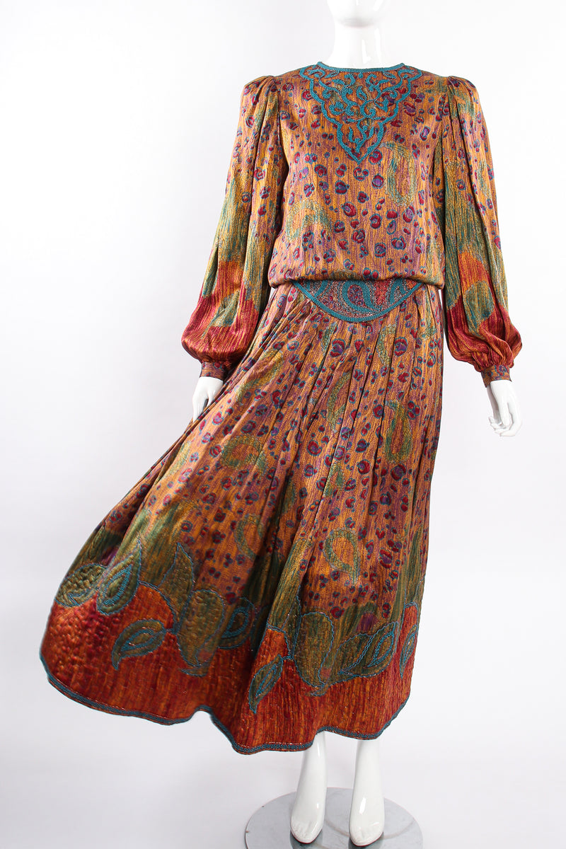 Vintage Oscar de la Renta Floral Embroidered Blouse & Skirt Set on Mannequin breeze at Recess LA