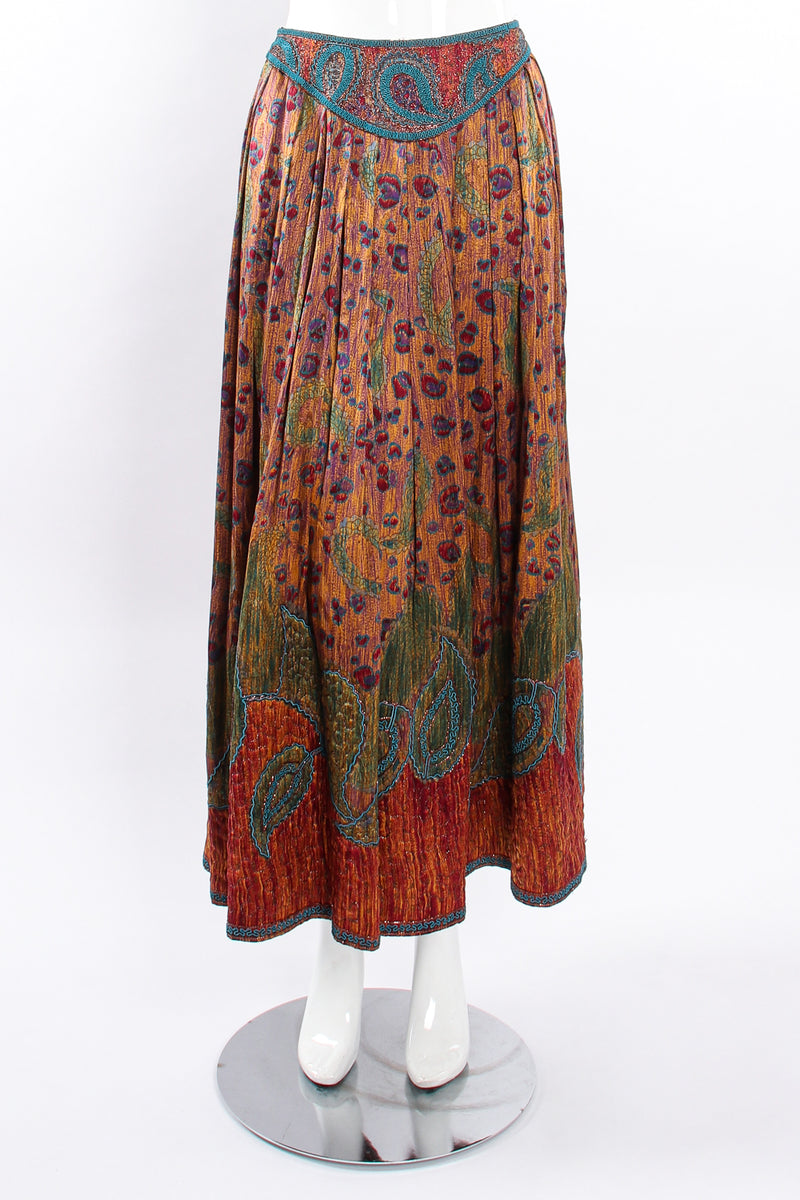 Vintage Oscar de la Renta Embroidered Blouse & Skirt Set on Mannequin skirt front at Recess LA