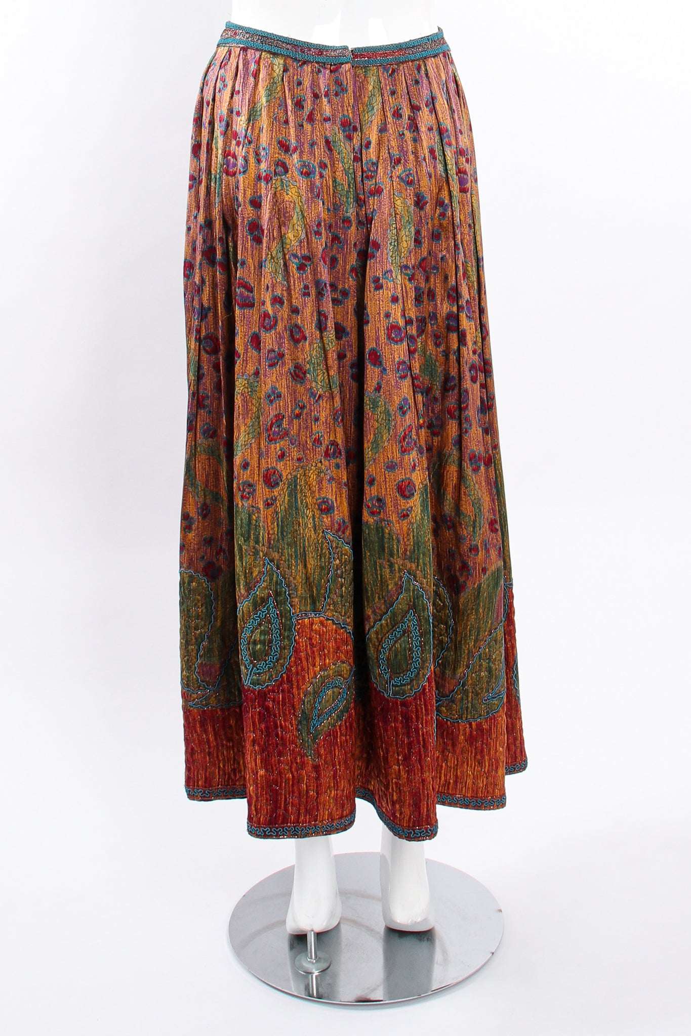 Vintage Oscar de la Renta Embroidered Blouse & Skirt Set on Mannequin skirt back at Recess LA