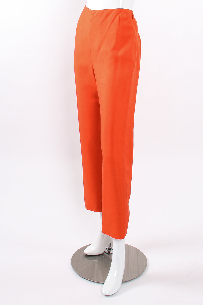Vintage Oscar de la Renta Silk Appliqué Tunic & Pant Set on Mannequin pant front angle at Recess LA
