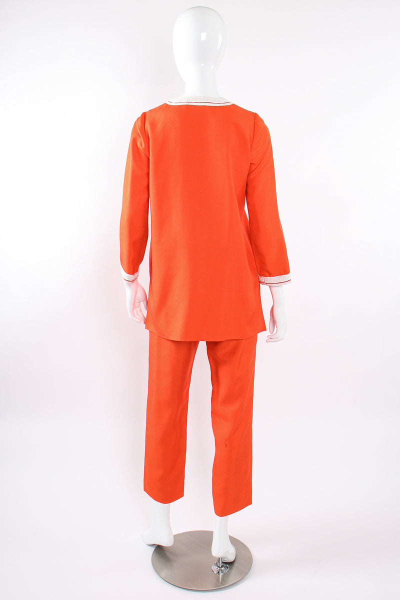 Vintage Oscar de la Renta Silk Appliqué Tunic & Pant Set on Mannequin back at Recess LA