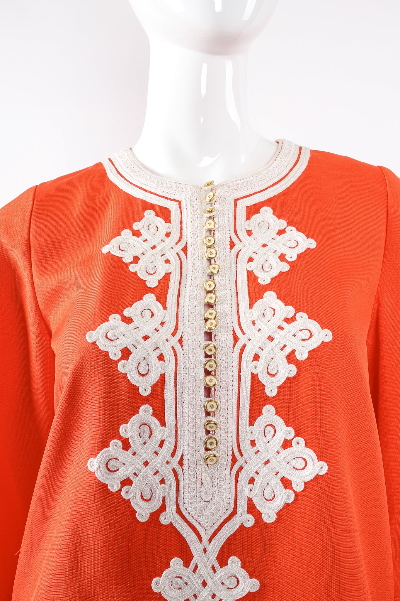 Vintage Oscar de la Renta Silk Appliqué Tunic & Pant Set on Mannequin neck at Recess LA