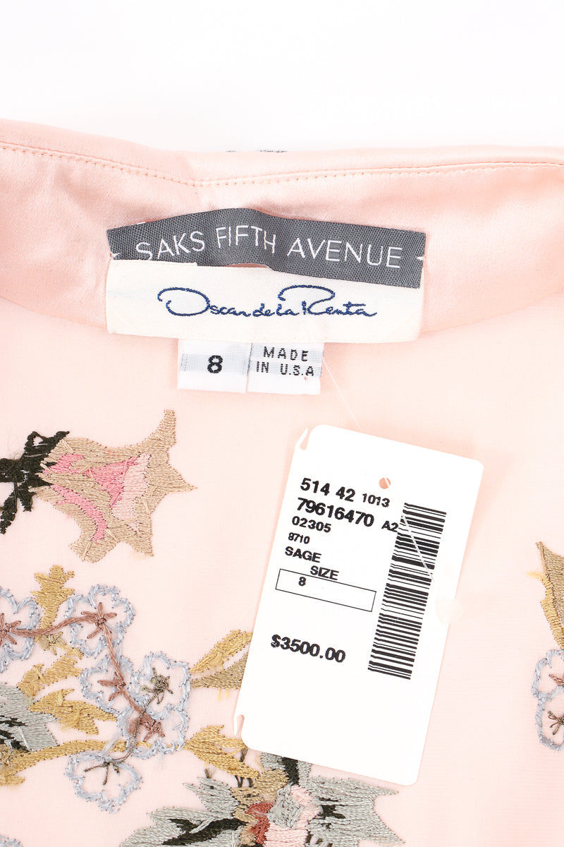 Vintage Oscar de la Renta Pink Floral Embroidered Silk Shirt label and tag at Recess LA