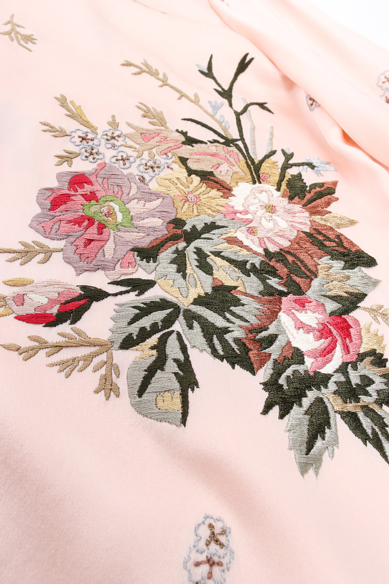 Vintage Oscar de la Renta Pink Floral Embroidered Silk Shirt detail at Recess LA