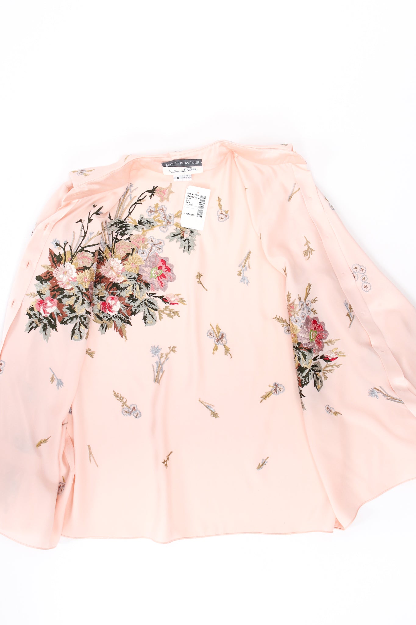 Vintage Oscar de la Renta Pink Floral Embroidered Silk Shirt inside at Recess LA