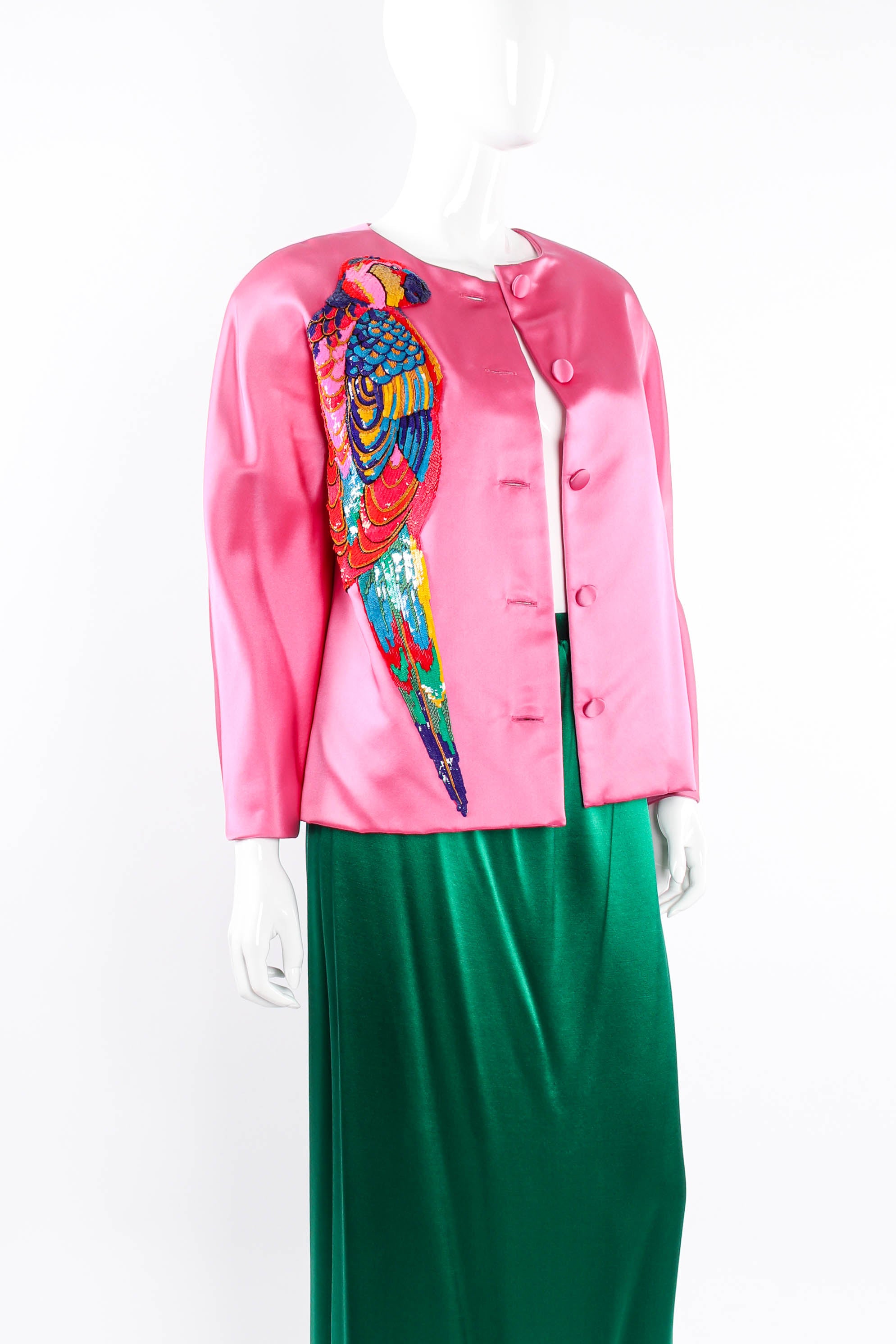 Vintage Oscar de la Renta Jubilant Parrot Set mannequin jacket unbutton @ Recess Los Angeles