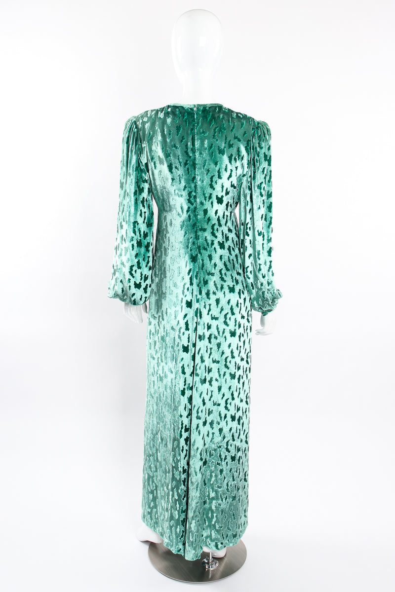 Vintage Oscar de la Renta Silk Velvet Balloon Sleeve Gown on Mannequin back at Recess Los Angeles