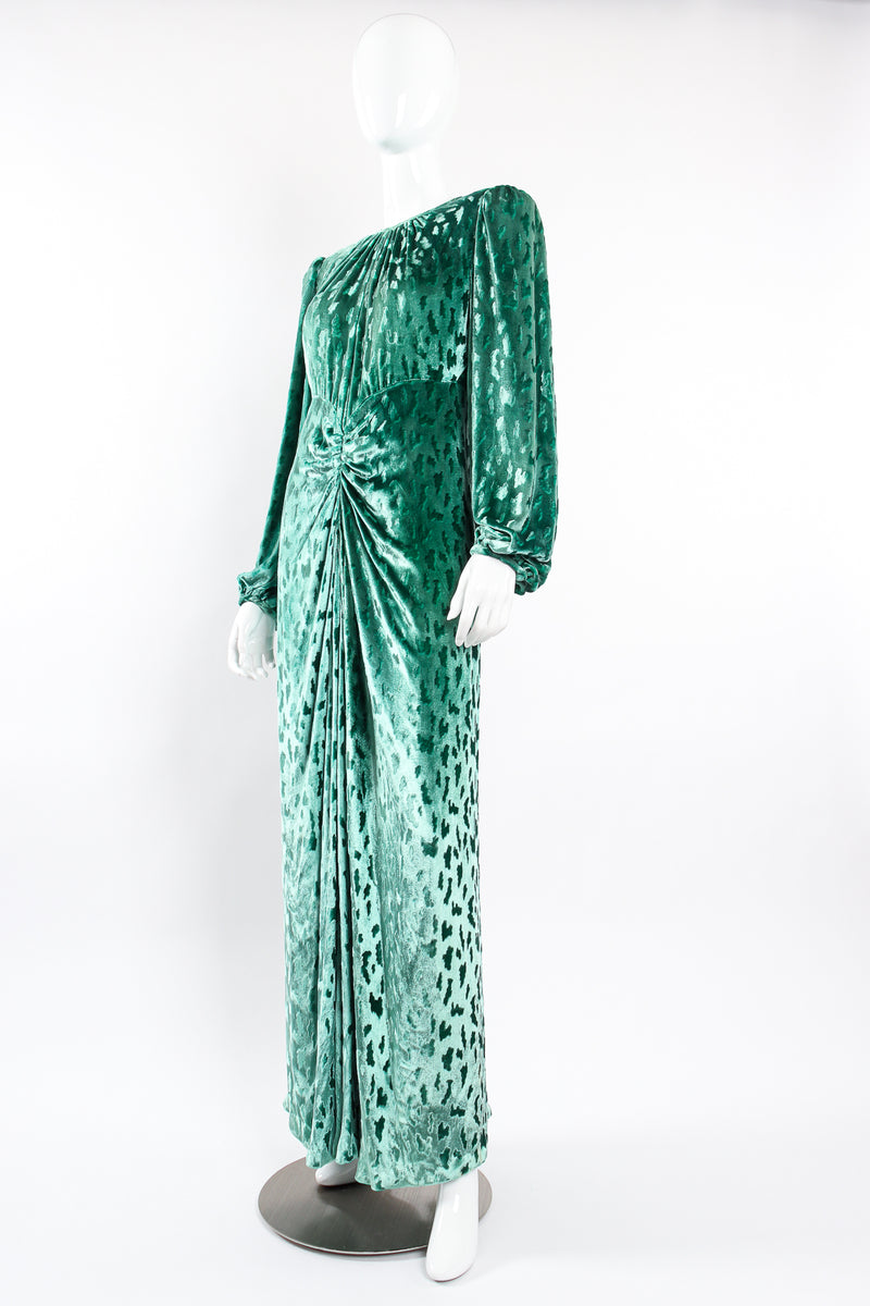 Vintage Oscar de la Renta Silk Velvet Balloon Sleeve Gown on Mannequin front angle at Recess LA