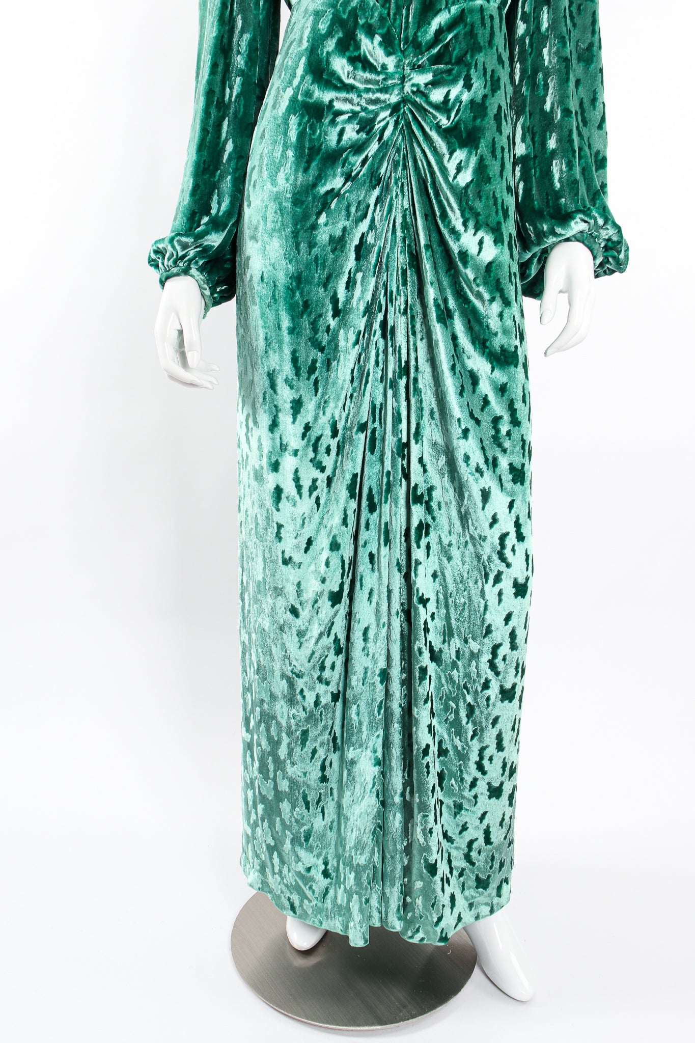 Vintage Oscar de la Renta Silk Velvet Balloon Sleeve Gown on Mannequin skirt at Recess LA