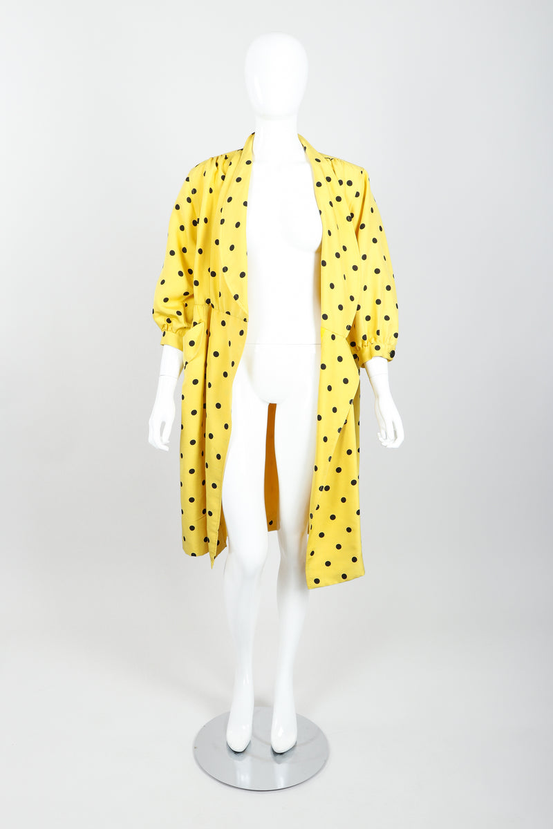 Vintage Oscar de la Renta Polka Dot Shawl Collar Dress on Mannequin open at Recess LA