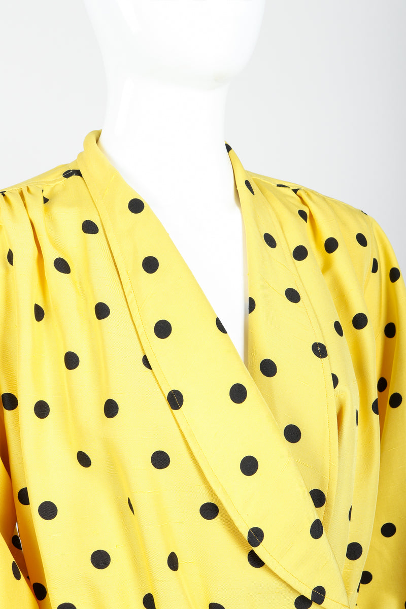 Vintage Oscar de la Renta Polka Dot Shawl Collar Dress on Mannequin neckline at Recess LA