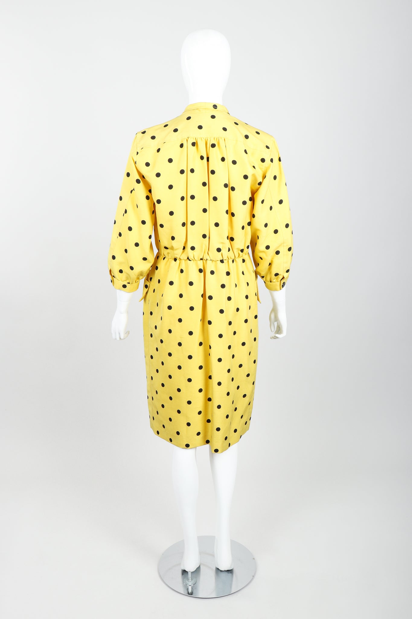 Vintage Oscar de la Renta Polka Dot Shawl Collar Dress on Mannequin back at Recess LA