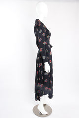 Vintage Ossie Clark Quorum Celia Birtwell Lyre Print Plunge Dress on mannequin side at Recess LA