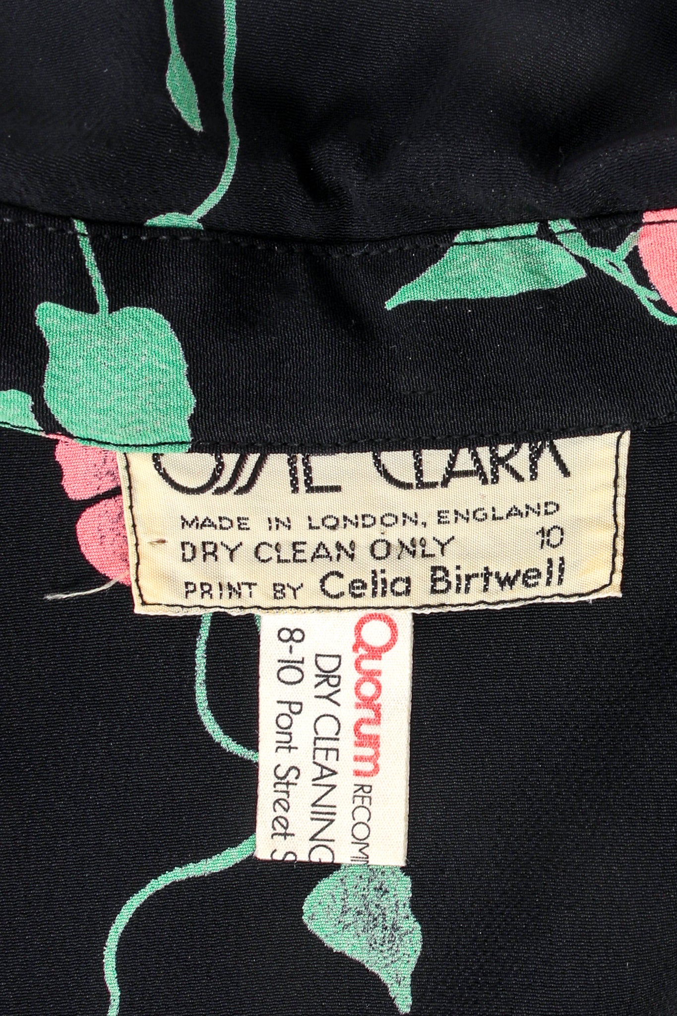Vintage Ossie Clark Quorum Celia Birtwell Floral Print Plunge Dress label @ Recess LA