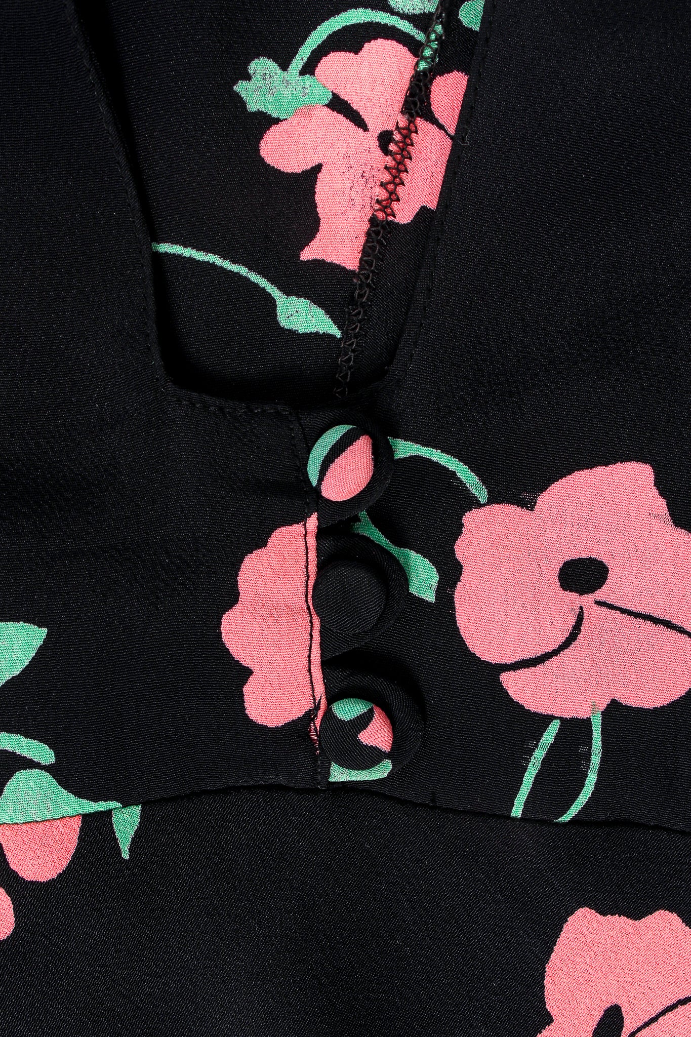 Vintage Ossie Clark Quorum Celia Birtwell Floral Print Plunge Dress buttons @ Recess LA