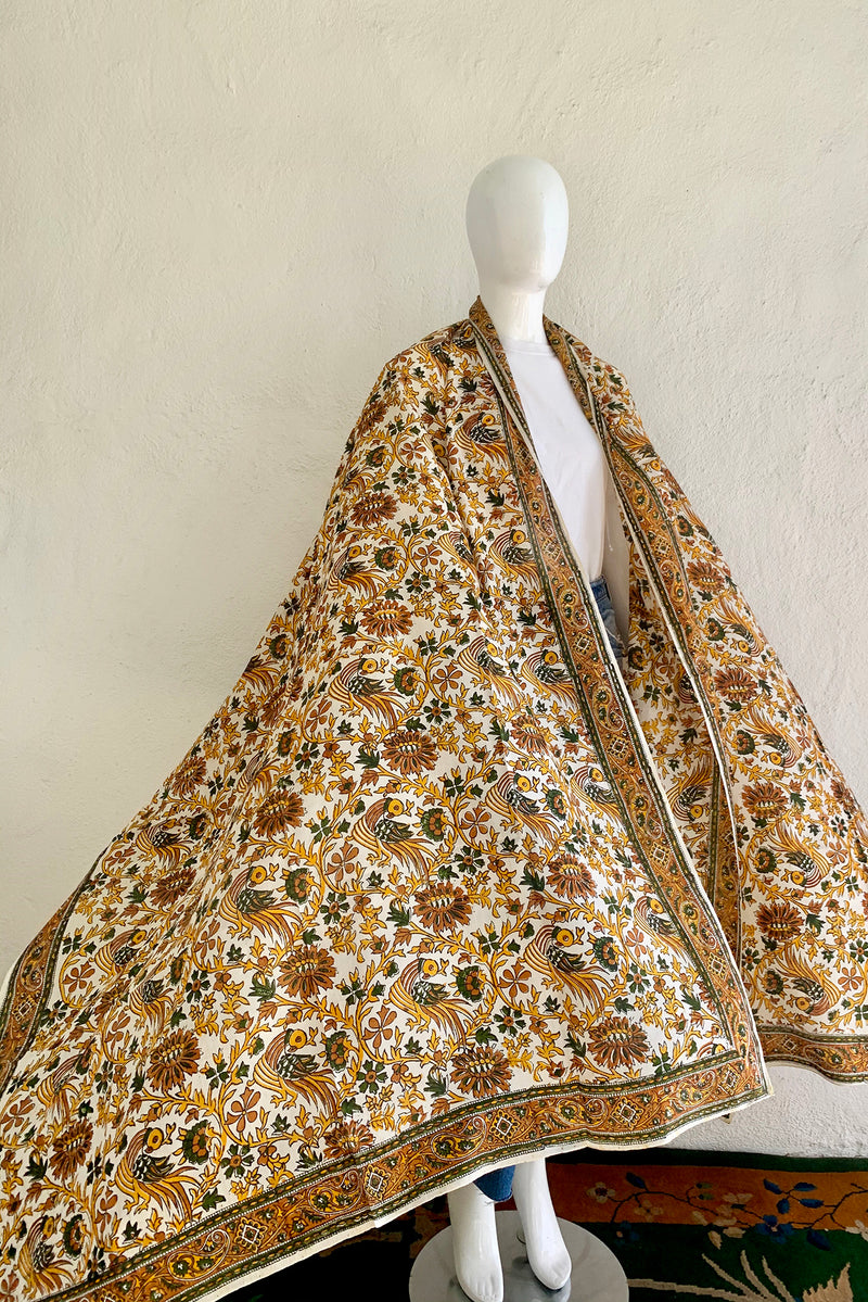 Vintage Oversized Handblocked Indian Silk Shawl At Recess Los Angeles