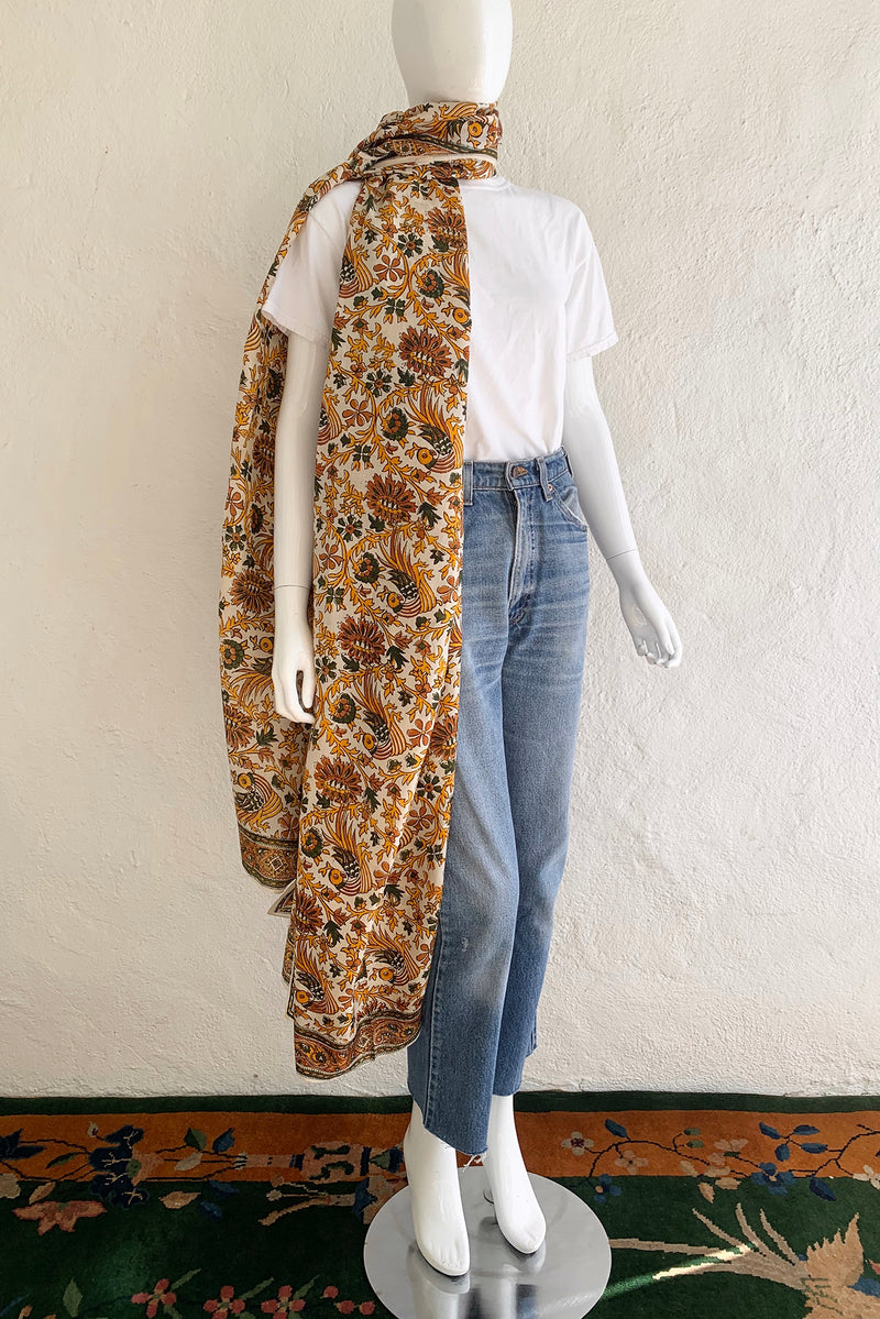 Vintage Oversized Handblocked Indian Silk Shawl On Mannequin scarf At Recess Los Angeles