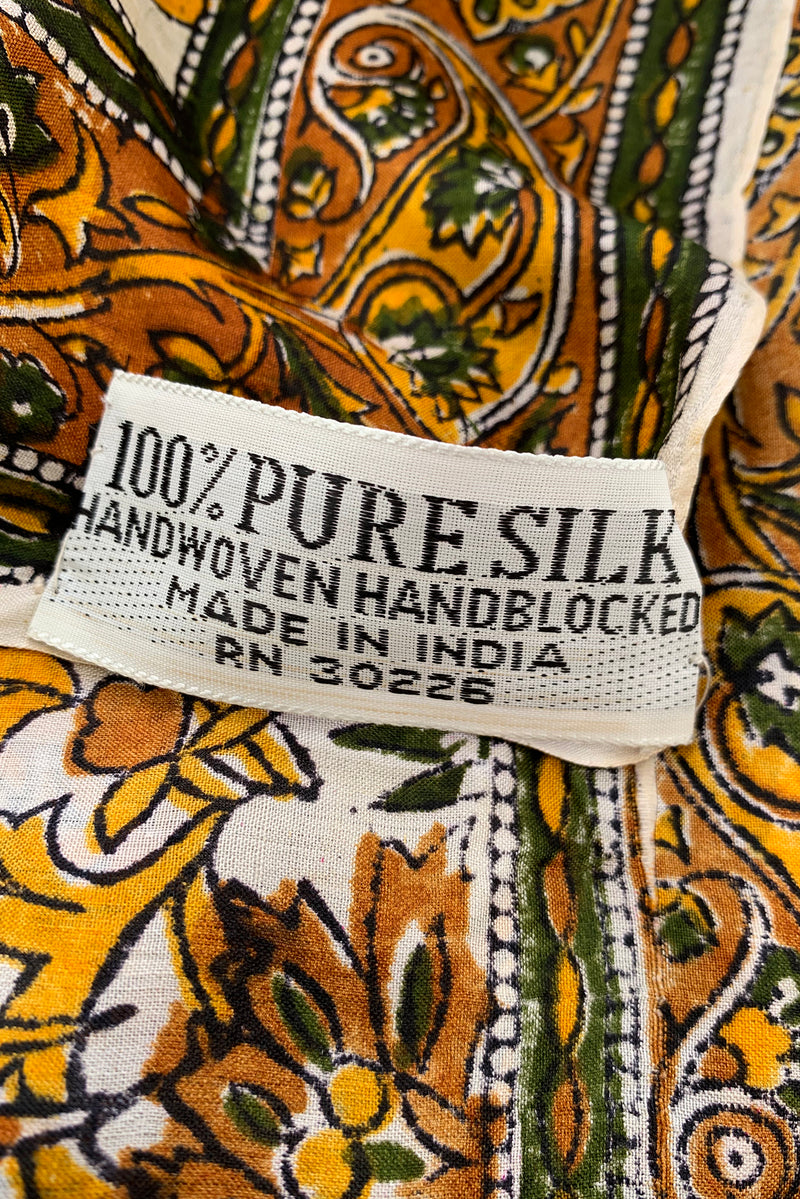 Vintage Oversized Handblocked Indian Silk Shawl label At Recess Los Angeles