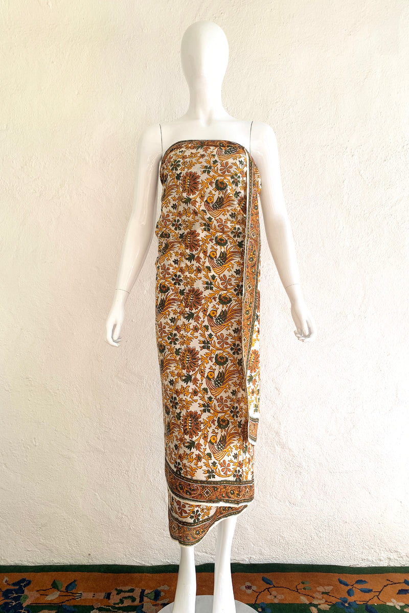 Vintage Oversized Handblocked Indian Silk Shawl On Mannequin sarong At Recess Los Angeles