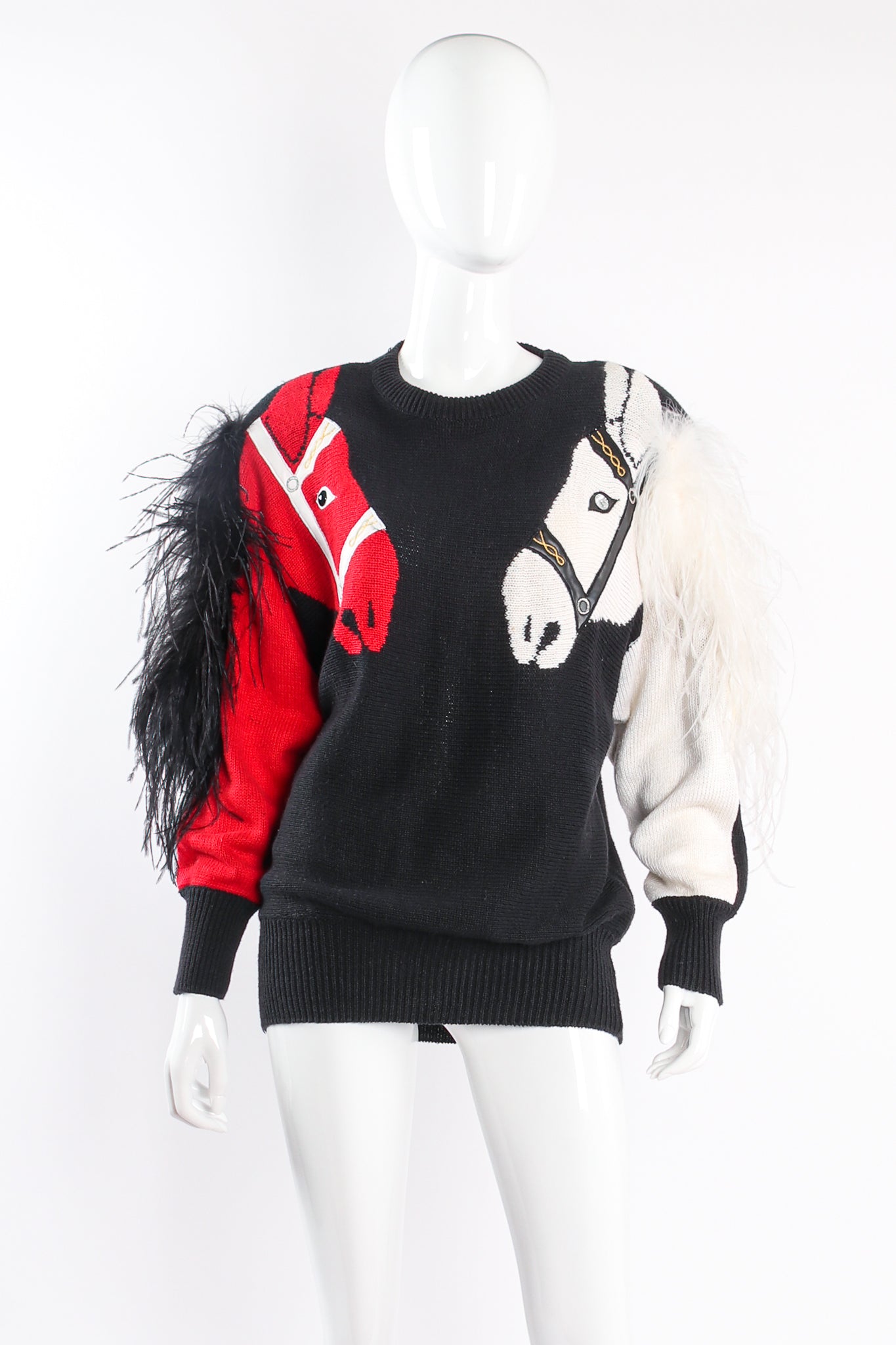Vintage PA International Feathered Mane Horse Sweater on mannequin front at Recess Los Angeles