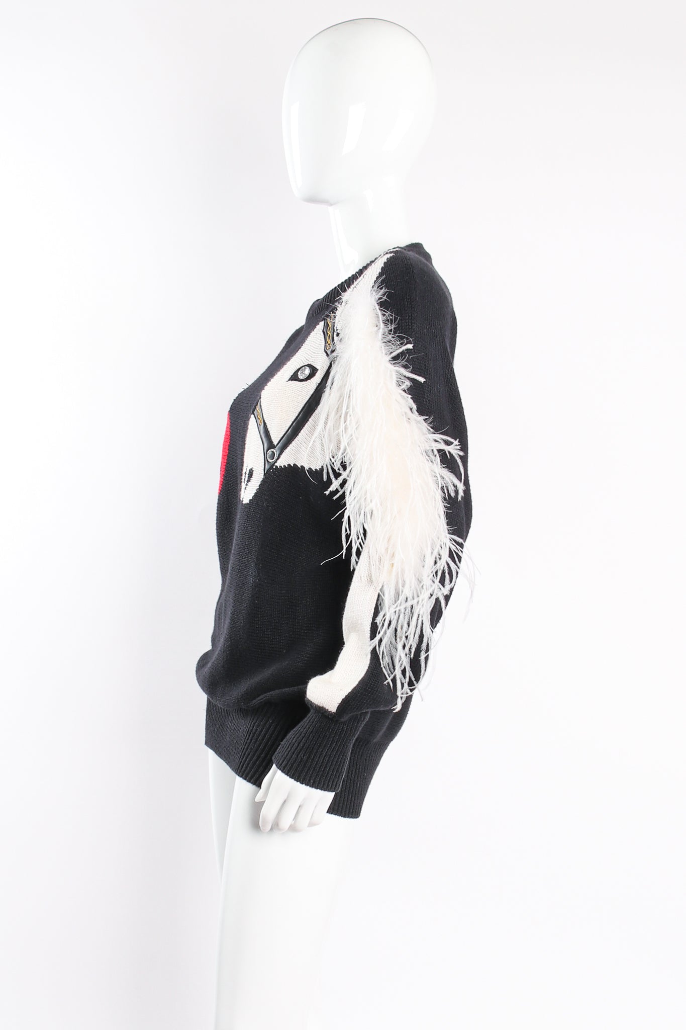 Vintage PA International Feathered Mane Horse Sweater on mannequin side at Recess Los Angeles
