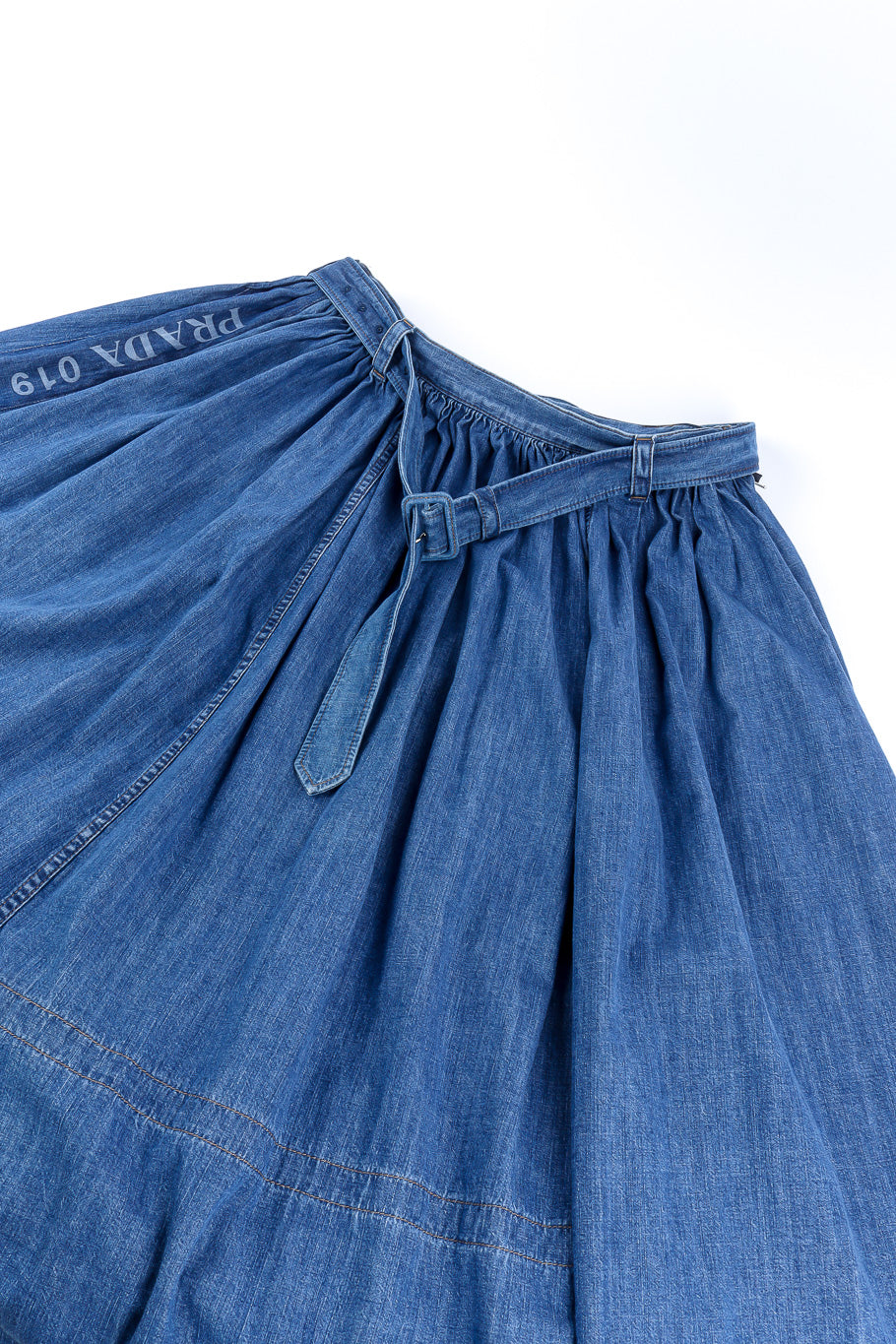 Prada denim peasant skirt flat-lay product shot @recessla
