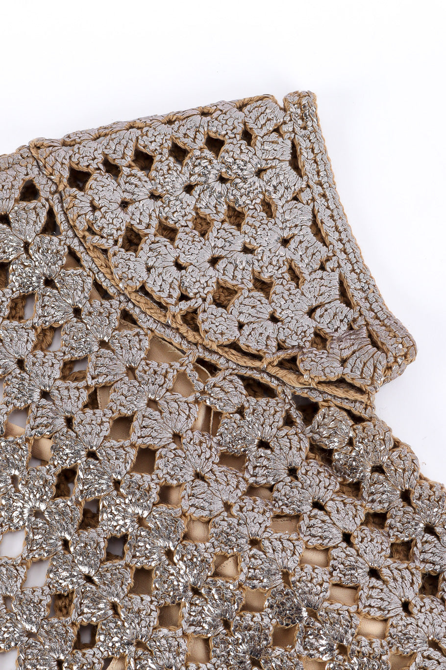 Metallic crochet knitted cocktail dress by Prada Sleeve Fabric Close-up. @recessla
