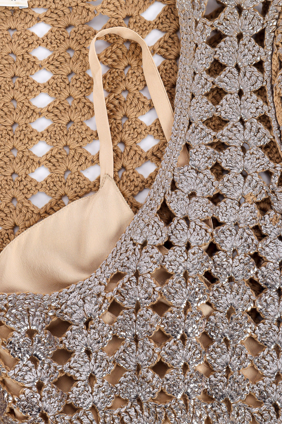 Metallic crochet knitted cocktail dress by Prada Slip and Fabric photo close-up. @recessla