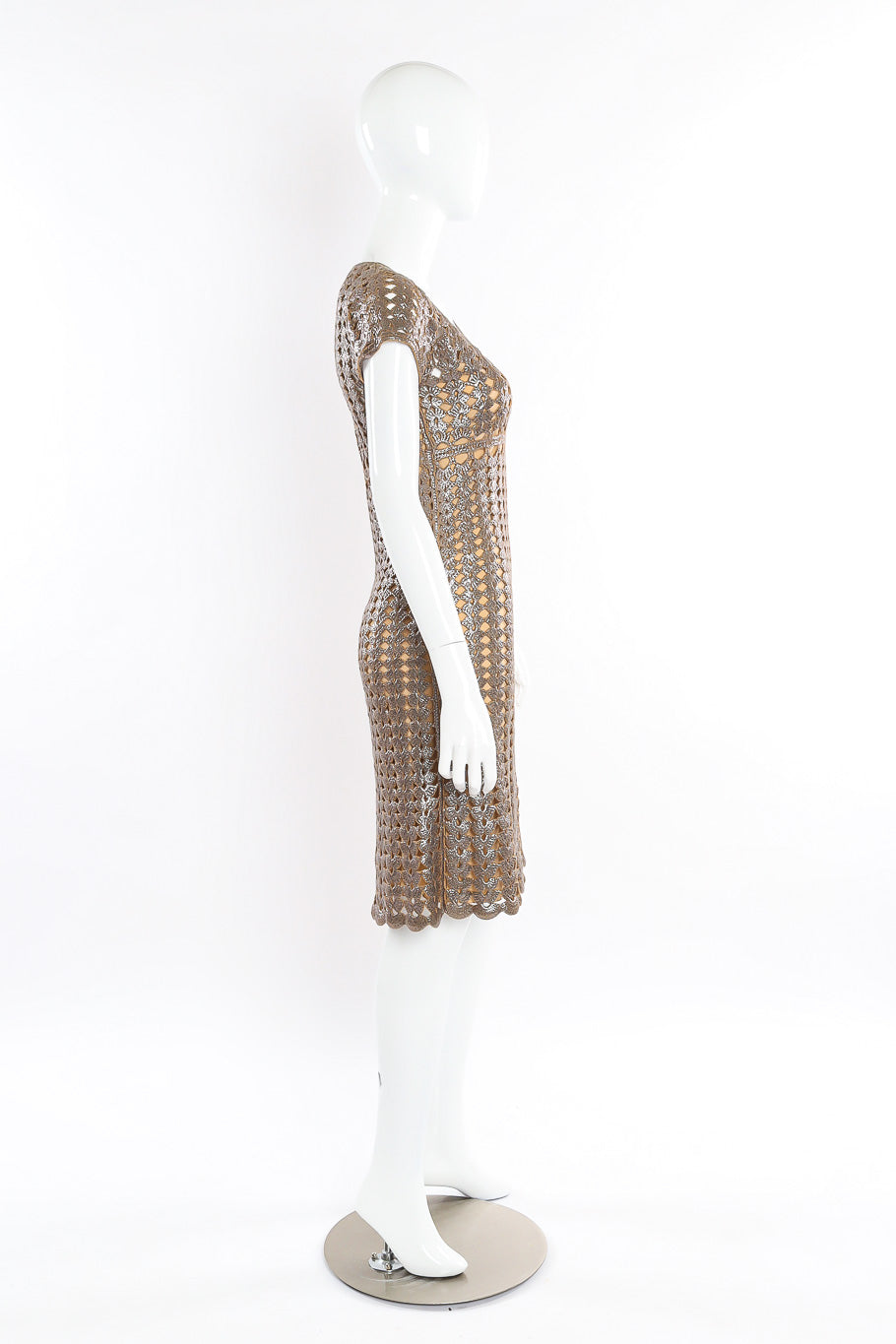Metallic crochet knitted cocktail dress by Prada Photo Side View. @recessla