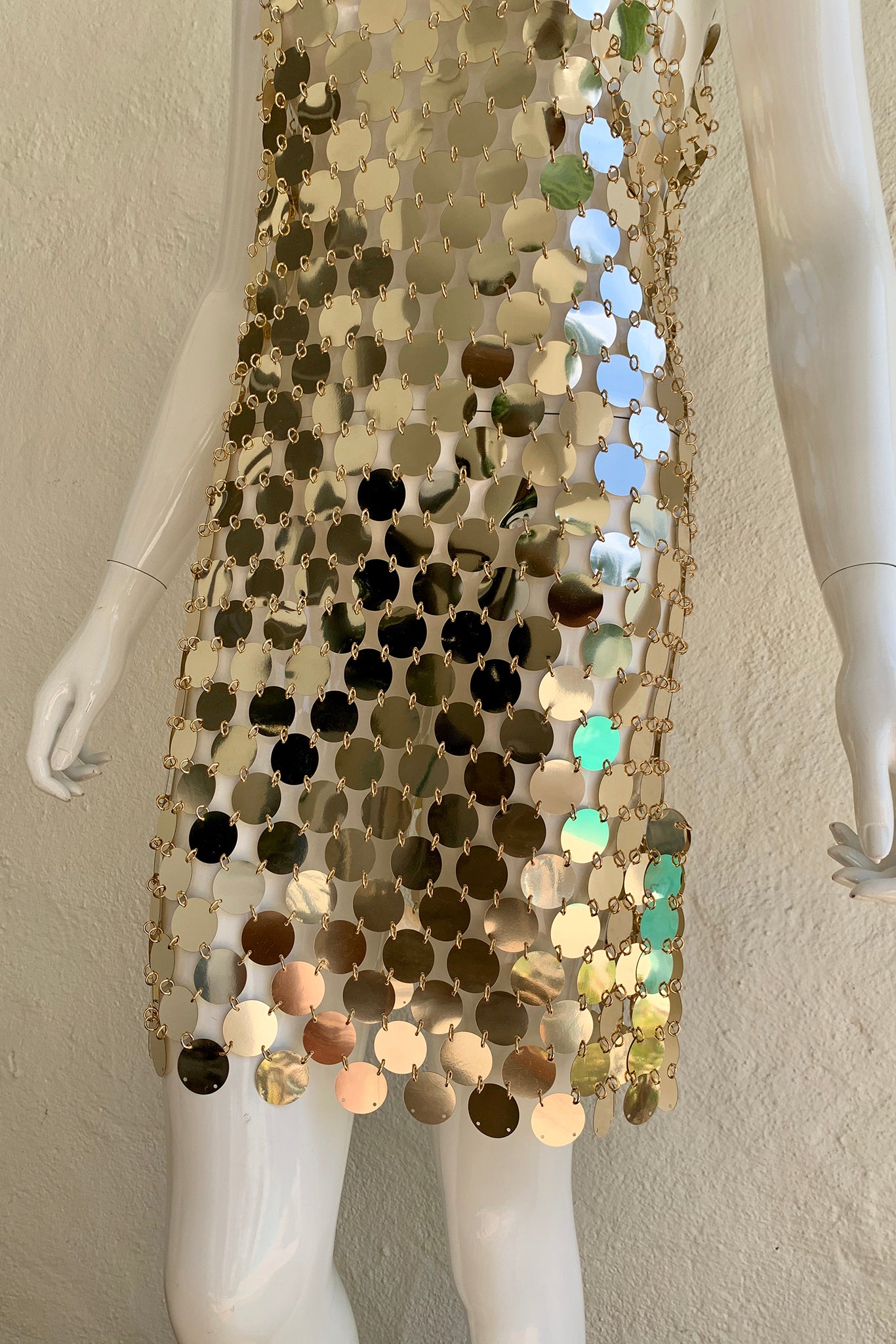 Vintage Paco Rabanne 1996 Do It Yourself Rhodoid Disc Dress on Mannequin skirt at Recess