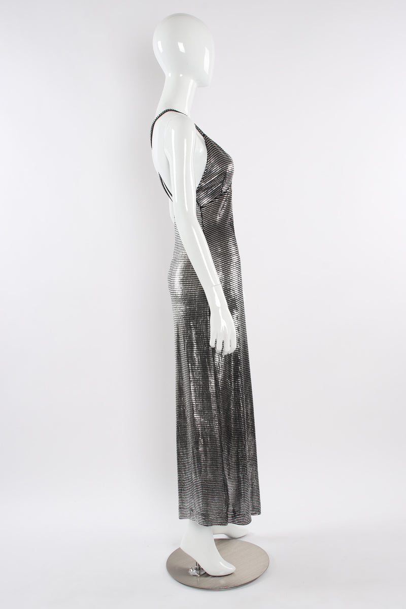 Vintage Paco Rabanne Metallic Mesh Grid Dress mannequin side @ Recess LA