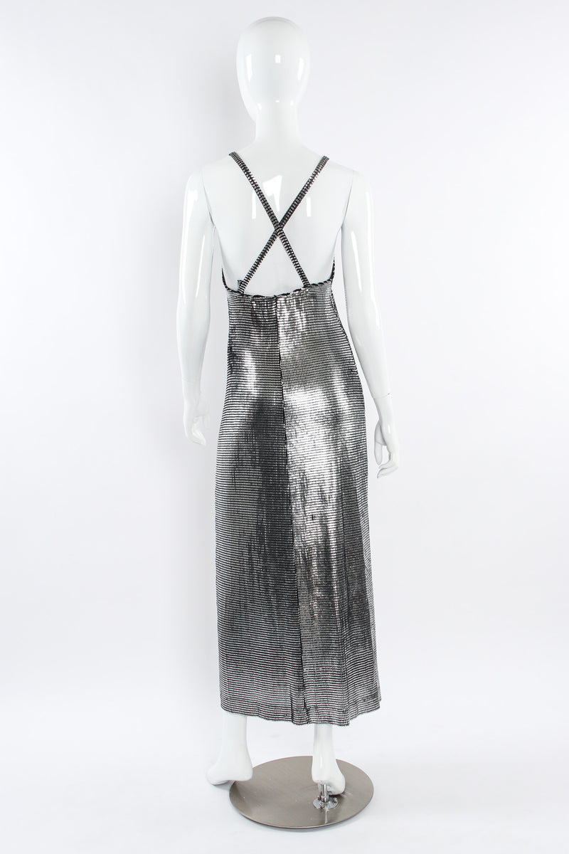 Vintage Paco Rabanne Metallic Mesh Grid Dress mannequin back @ Recess LA