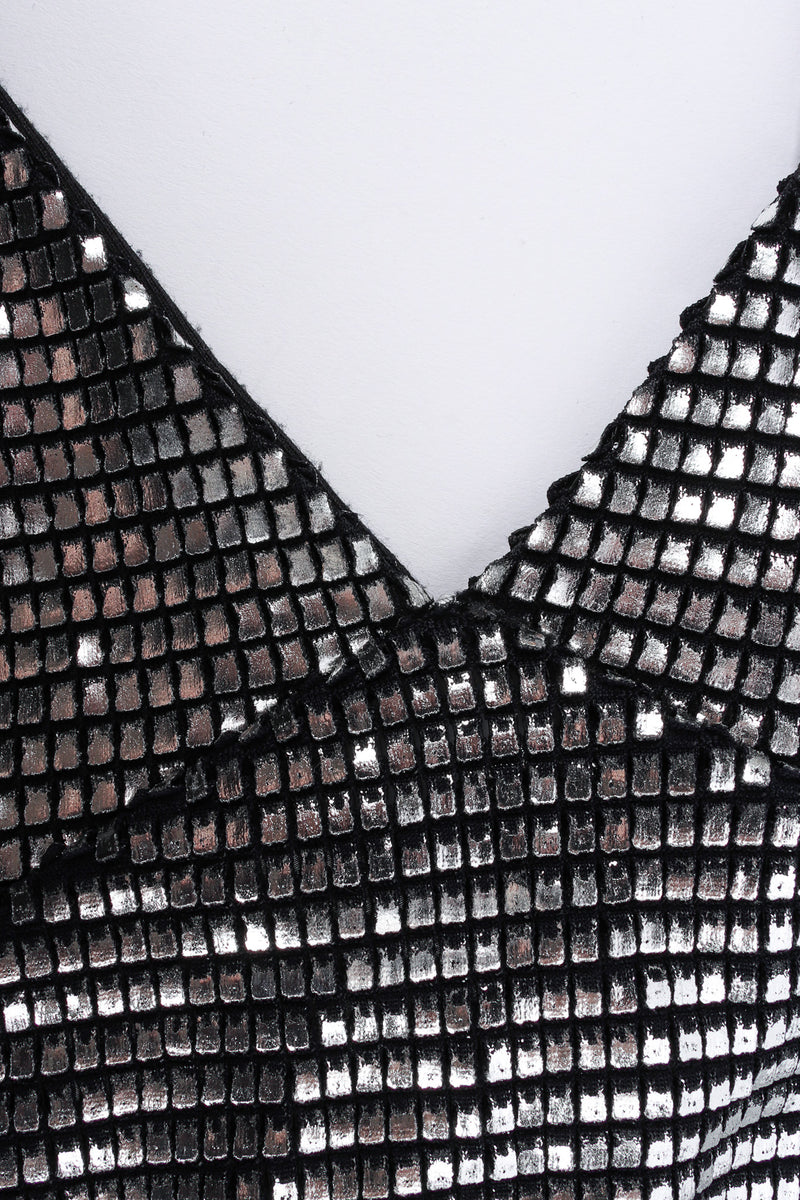Vintage Paco Rabanne Metallic Mesh Grid Dress fabric/neckline close @ Recess LA