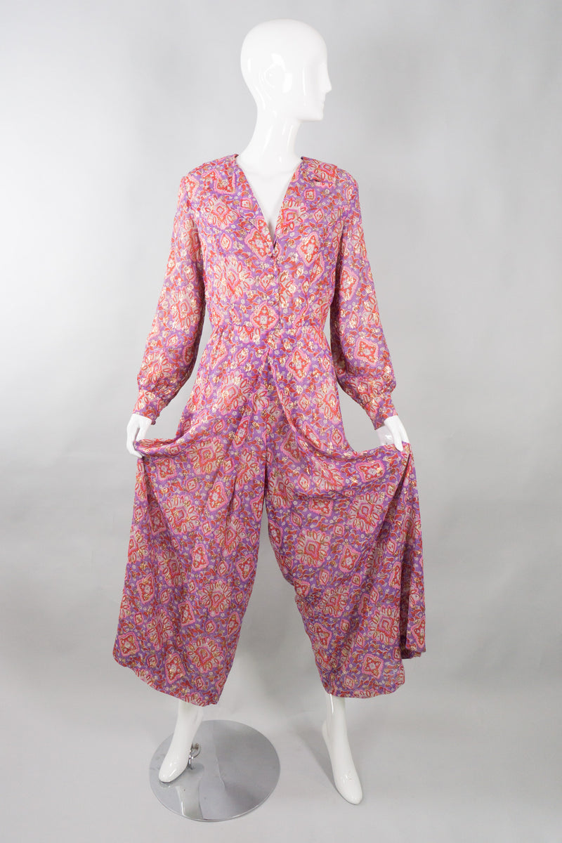 Vintage Chiffon Lamé Paisley Jumpsuit