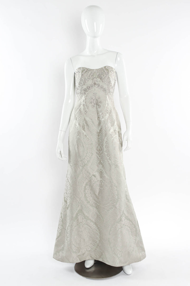 Vintage Pamela Dennis Floral Beaded Silk Gown & Shawl mannequin front @ Recess LA