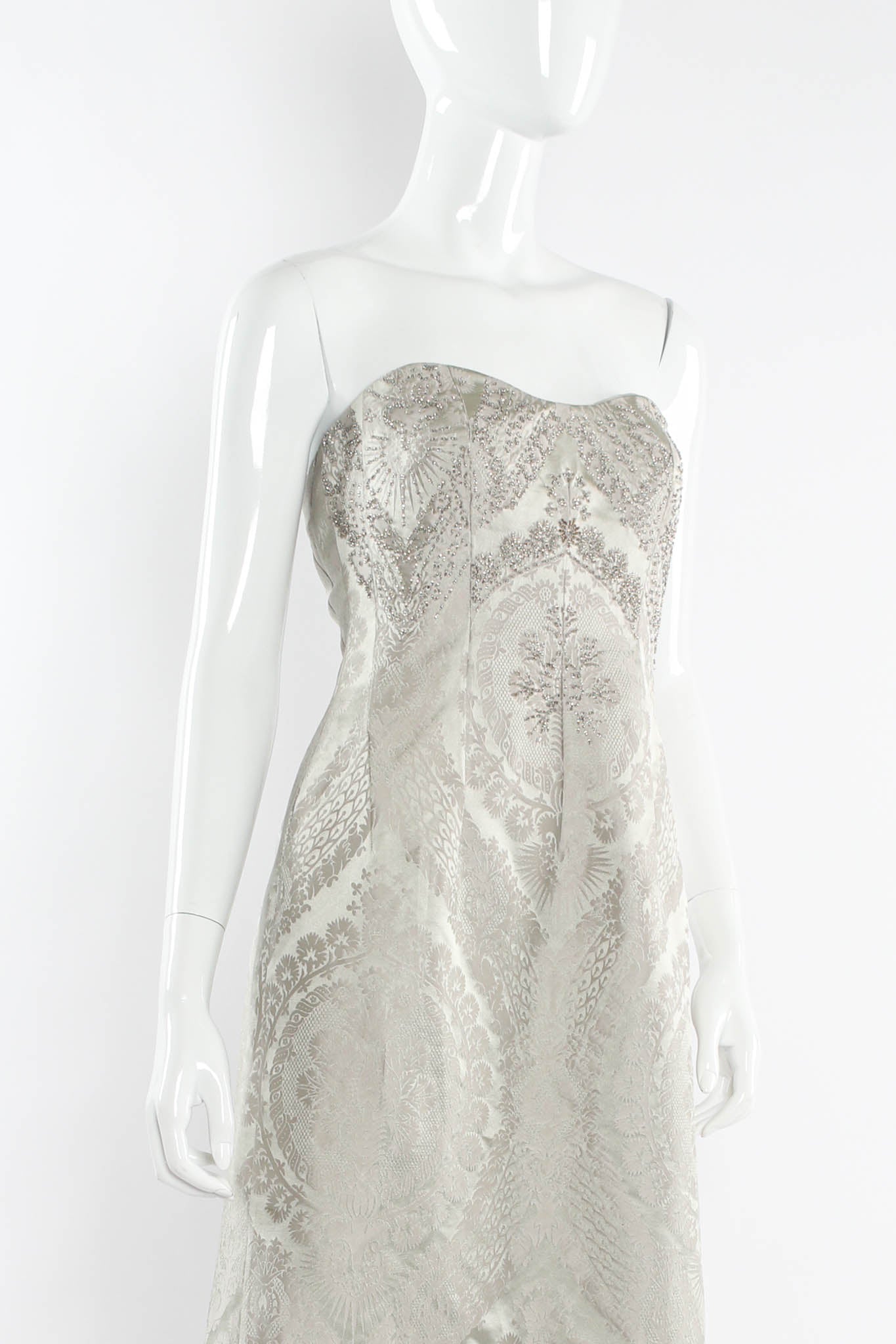Vintage Pamela Dennis Floral Beaded Silk Gown & Shawl mannequin close  @ Recess LA