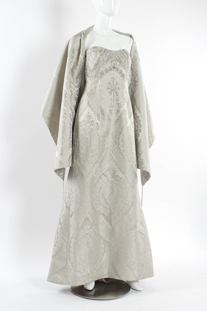 Vintage Pamela Dennis Floral Beaded Silk Gown & Shawl mannequin w/ shawl @ Recess LA