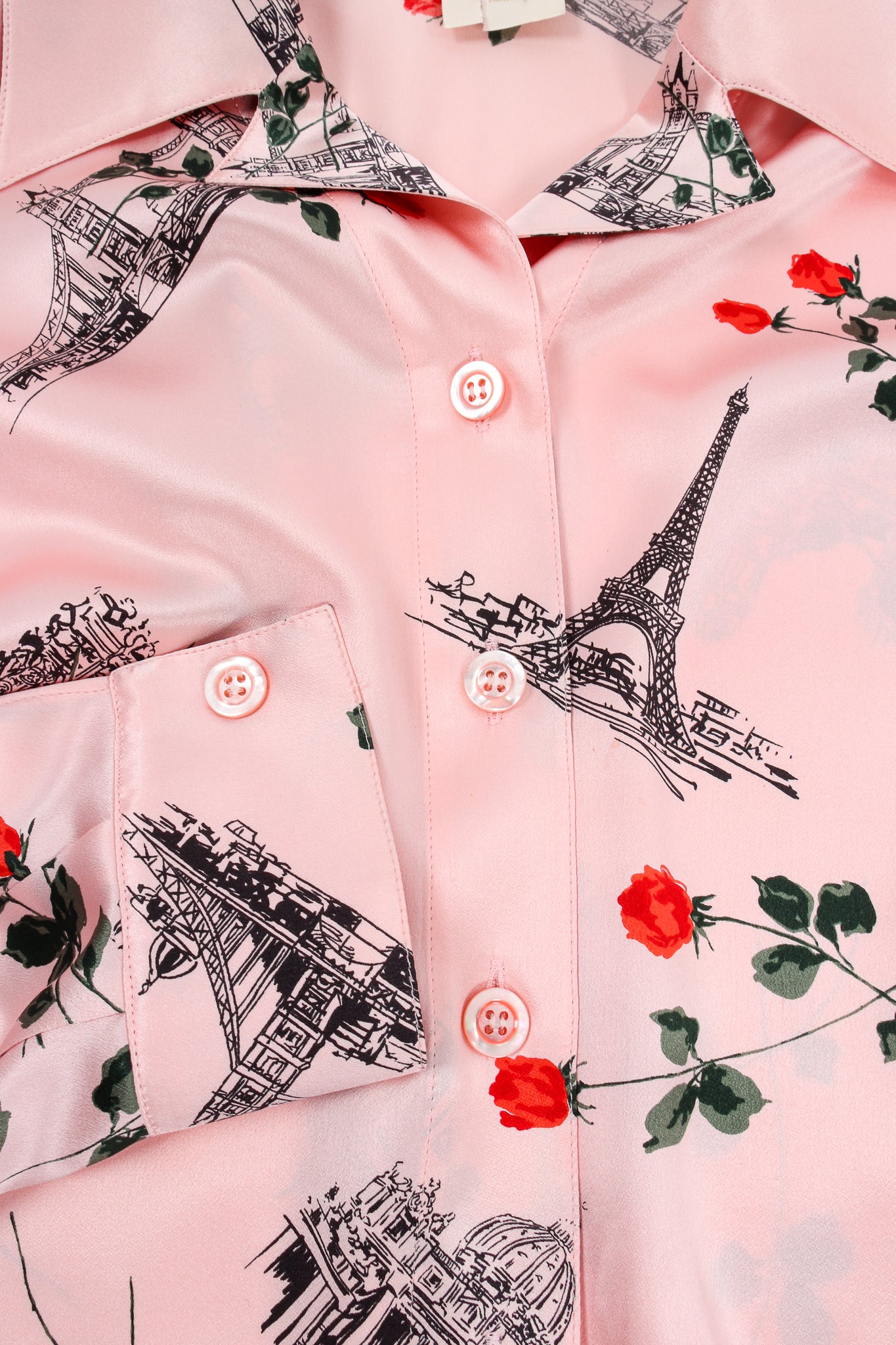 Vintage Escada Paris Monument Rose Silk Shirt fabric at Recess Los Angeles